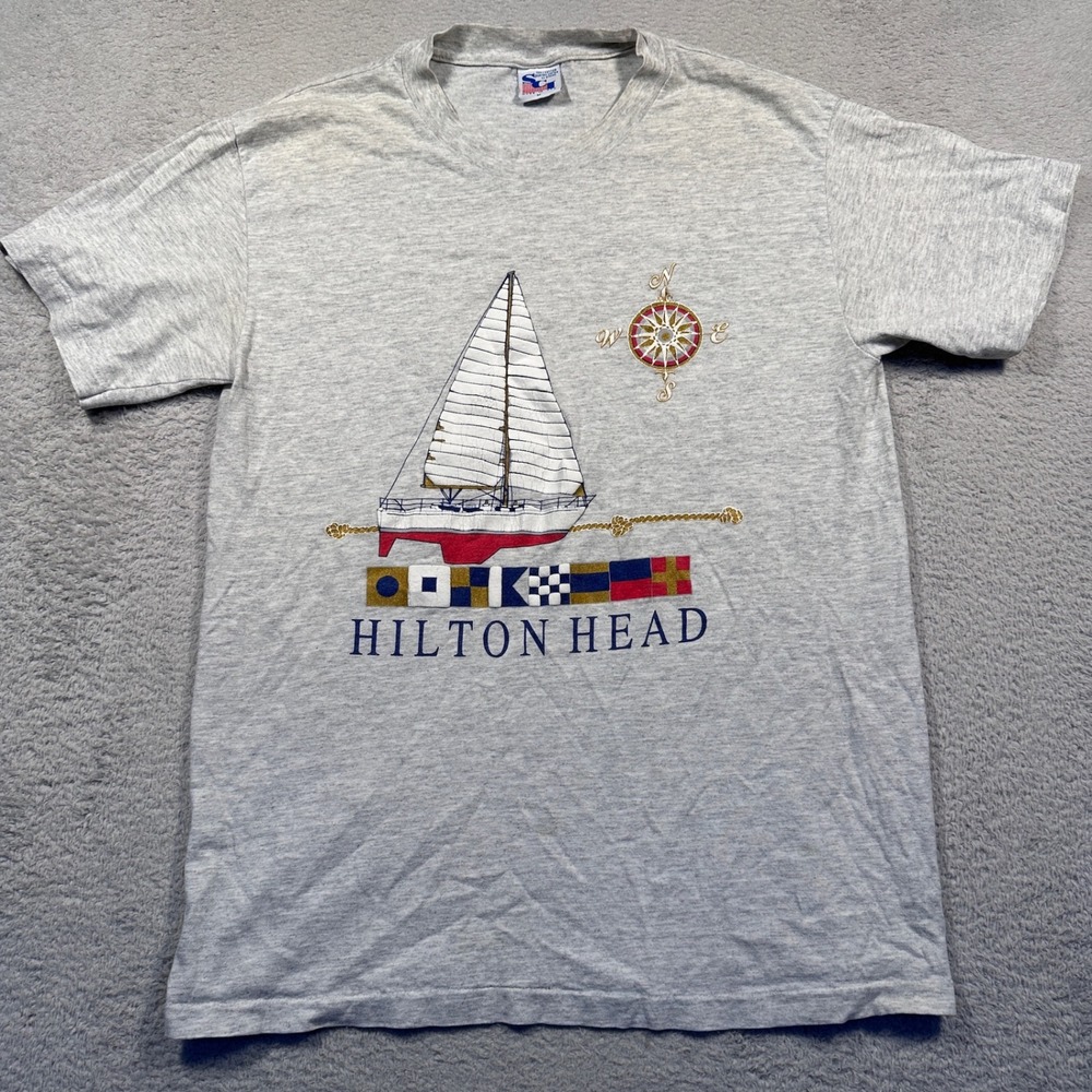 Vintage 90s Hilton Head Nautical Sailboat Souvenir Tee Single Stitch Made in USA